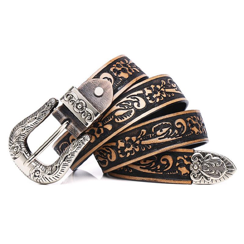 Women’s Western Cowboy Leather Belt-Golden Strap Gift Idea