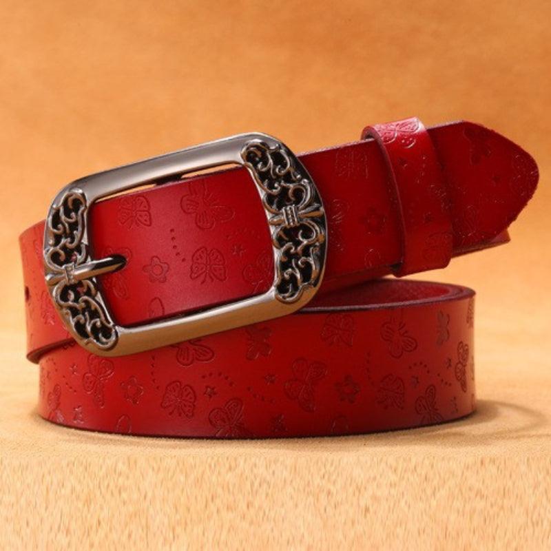 Women’s Western Leather Belt-Vintage Carvings-Perfect for Dress