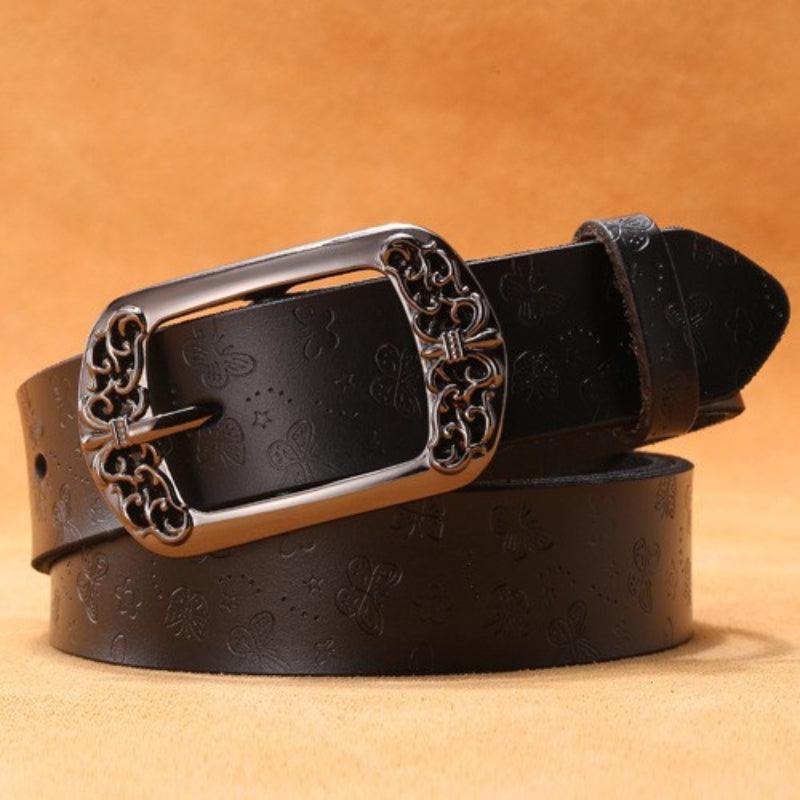 Women’s Western Leather Belt-Vintage Carvings-Perfect for Dress