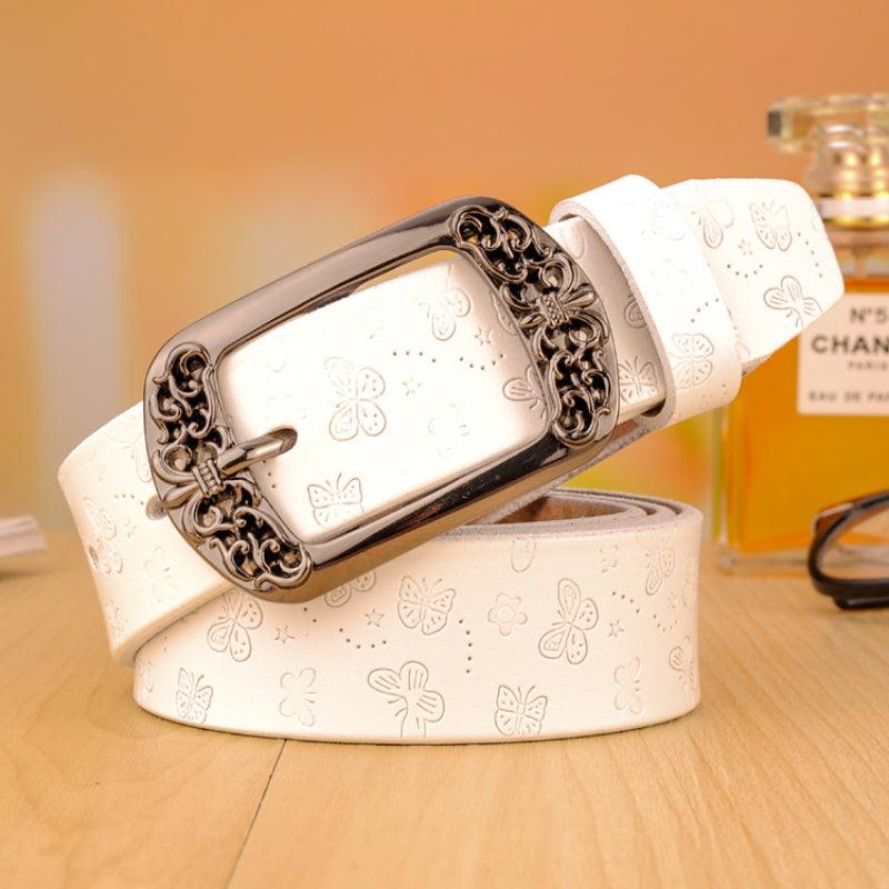 Women’s Western Leather Belt-Vintage Carvings-Perfect for Dress