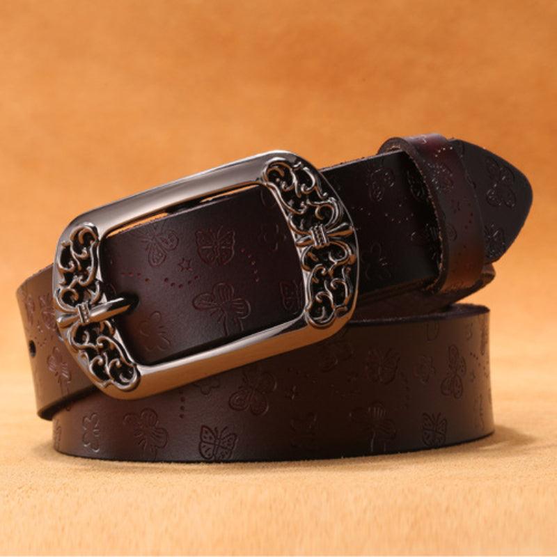 Women’s Western Leather Belt-Vintage Carvings-Perfect for Dress