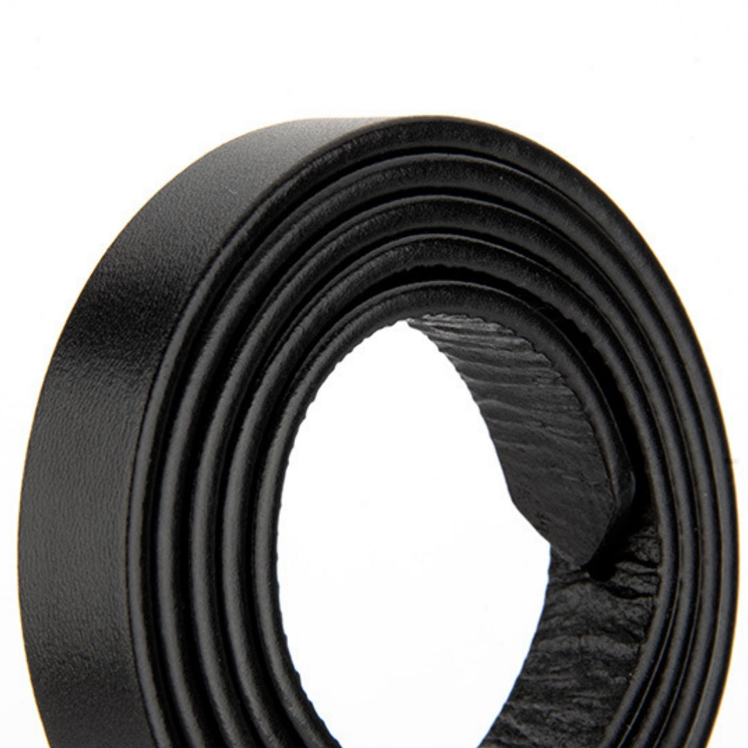 Black Leather Belt Gold Buckle-Irregular Pin Buckle-1.4 cm Slim Strap