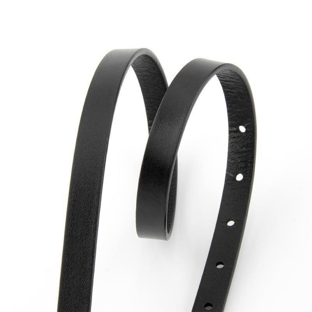 Black Leather Belt Gold Buckle-Irregular Pin Buckle-1.4 cm Slim Strap