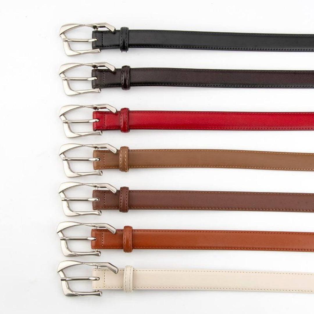 Black Leather Belt with Silver Buckle - Irregular Pin Buckle