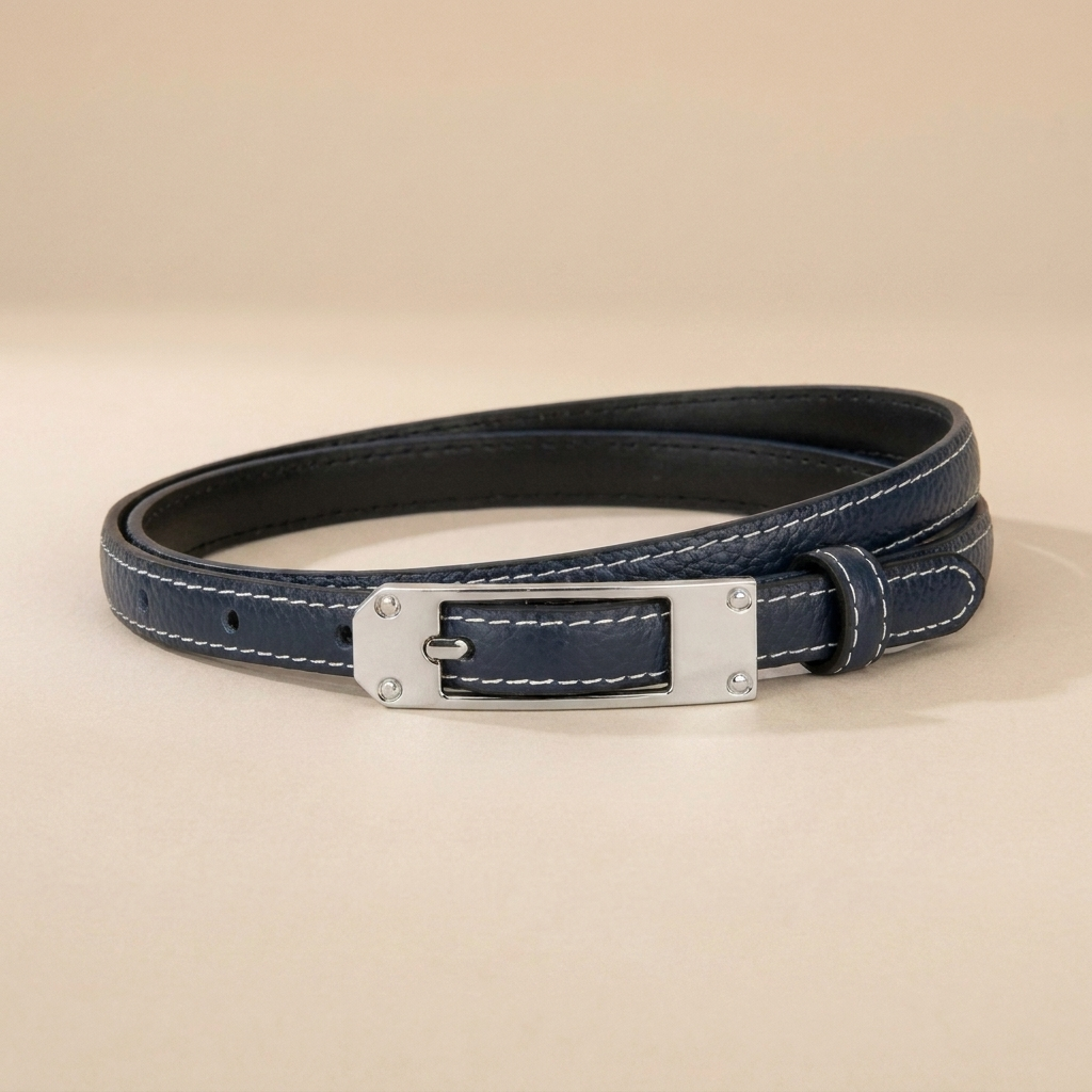 Black Leather Belt with Silver Buckle-Pin Buckle