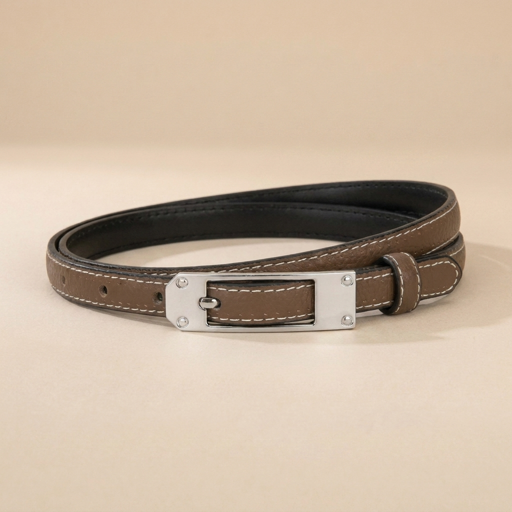 Black Leather Belt with Silver Buckle-Pin Buckle