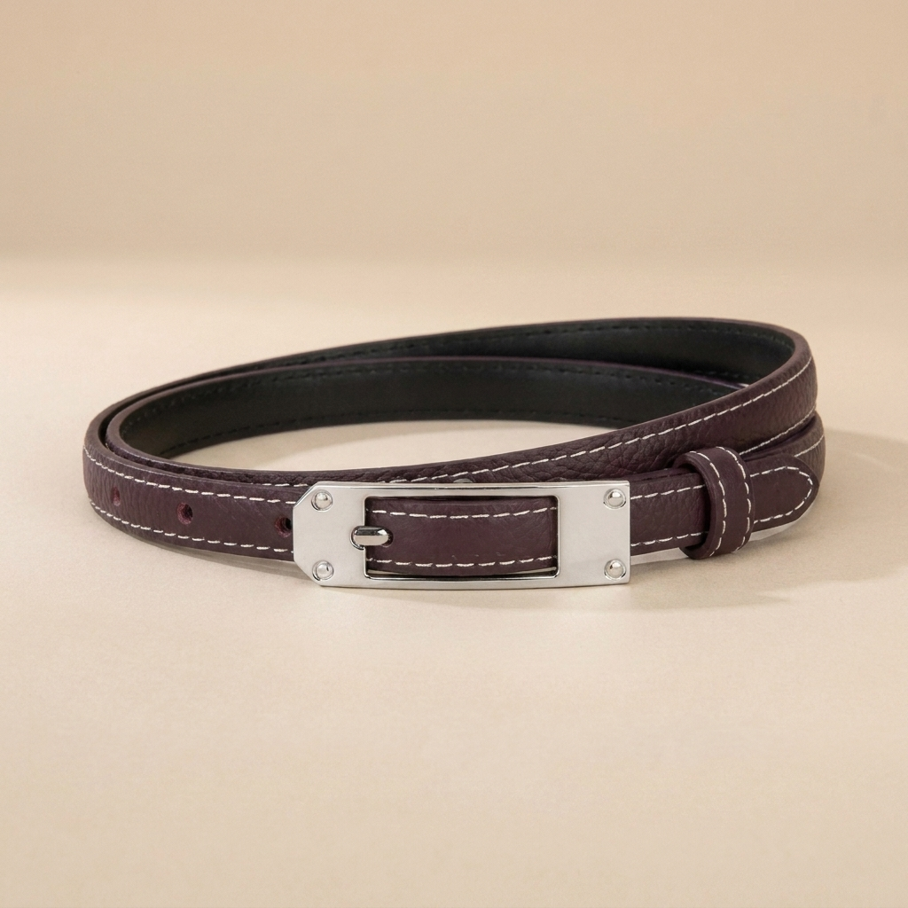 Black Leather Belt with Silver Buckle-Pin Buckle