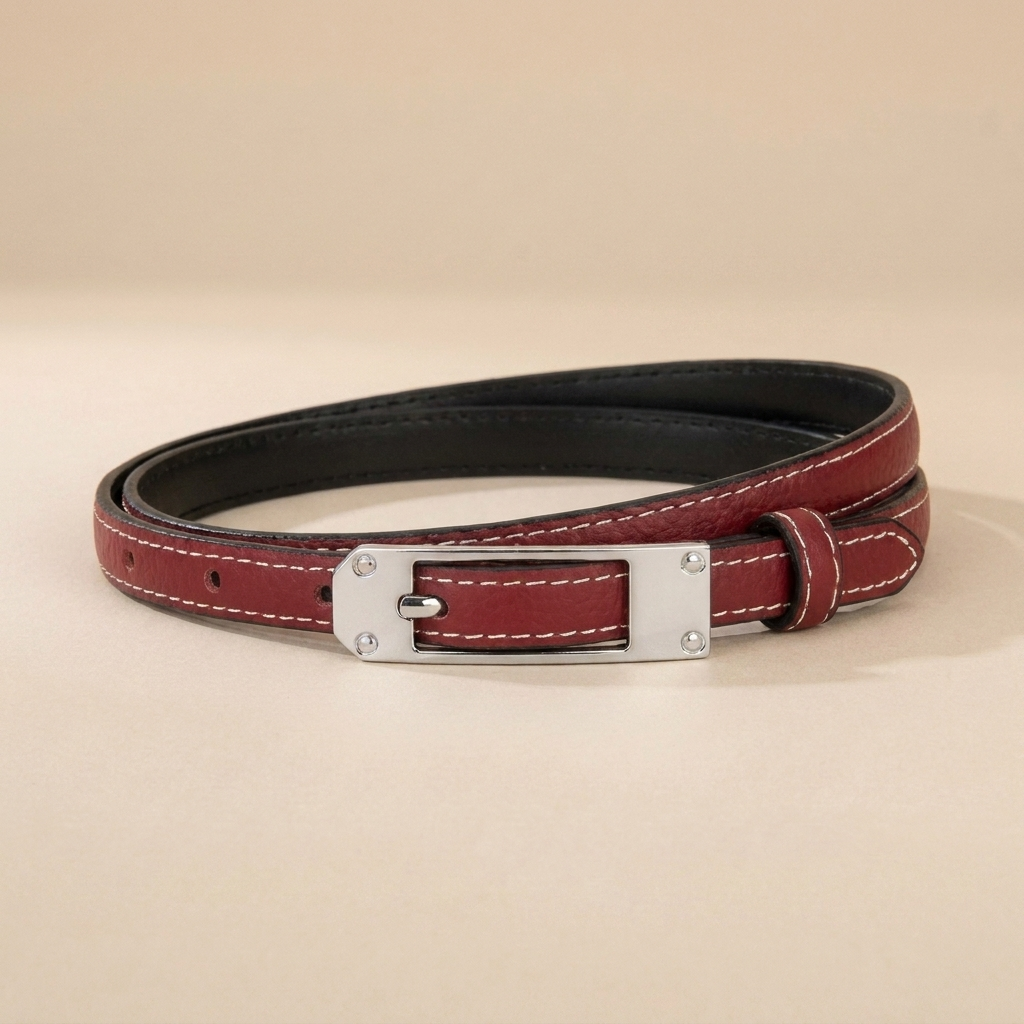 Black Leather Belt with Silver Buckle-Pin Buckle