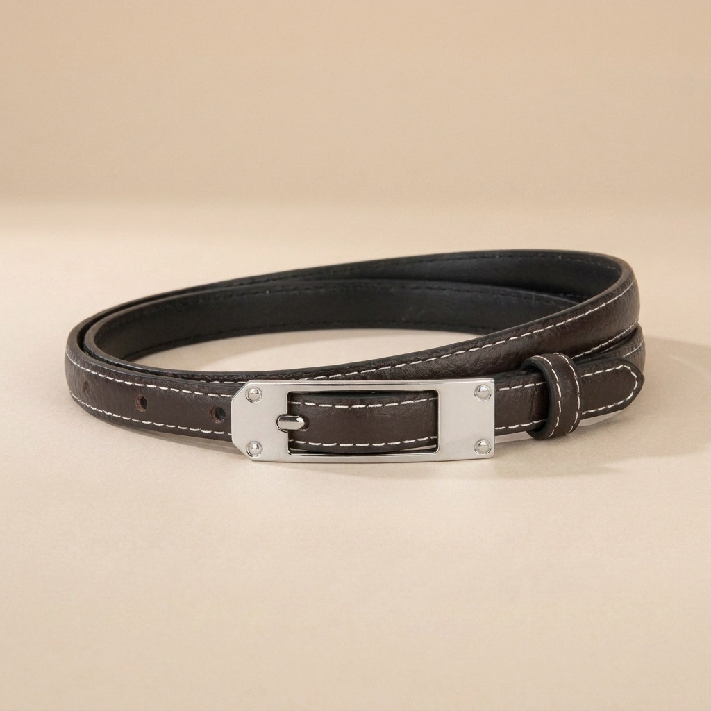 Black Leather Belt with Silver Buckle-Pin Buckle