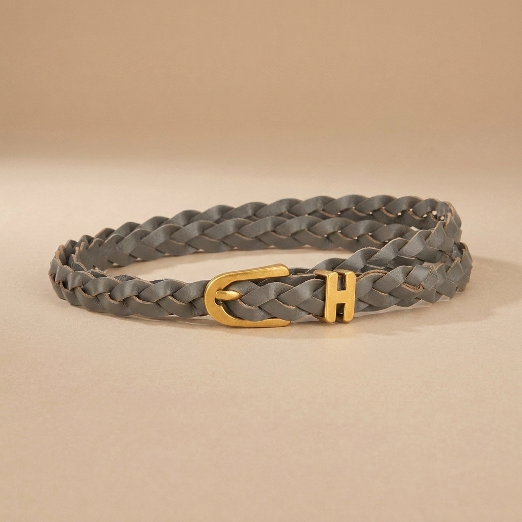 Braided Leather Belt for Women - Gold H-Buckle