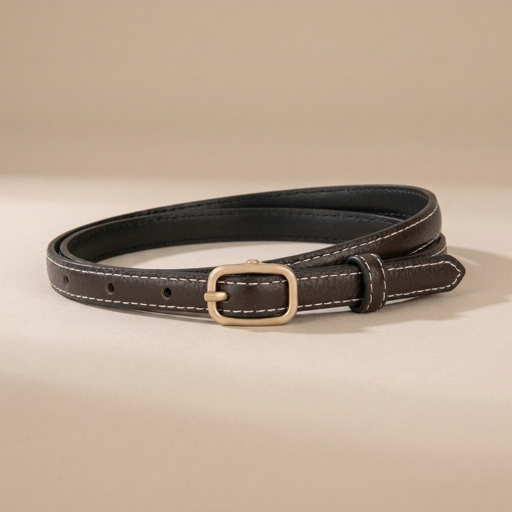 Classic Leather Belt for Women - Slim Pin Buckle in Full-Grain Leather