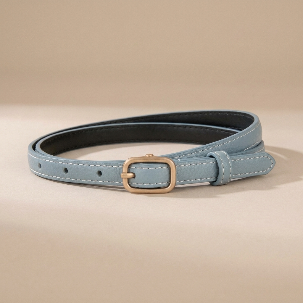 Classic Leather Belt for Women - Slim Pin Buckle in Full-Grain Leather