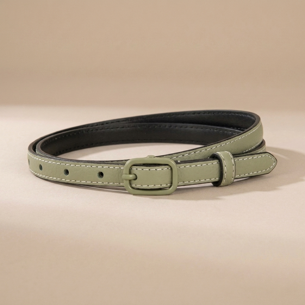 Classic Leather Belt for Women - Slim Pin Buckle in Full-Grain Leather
