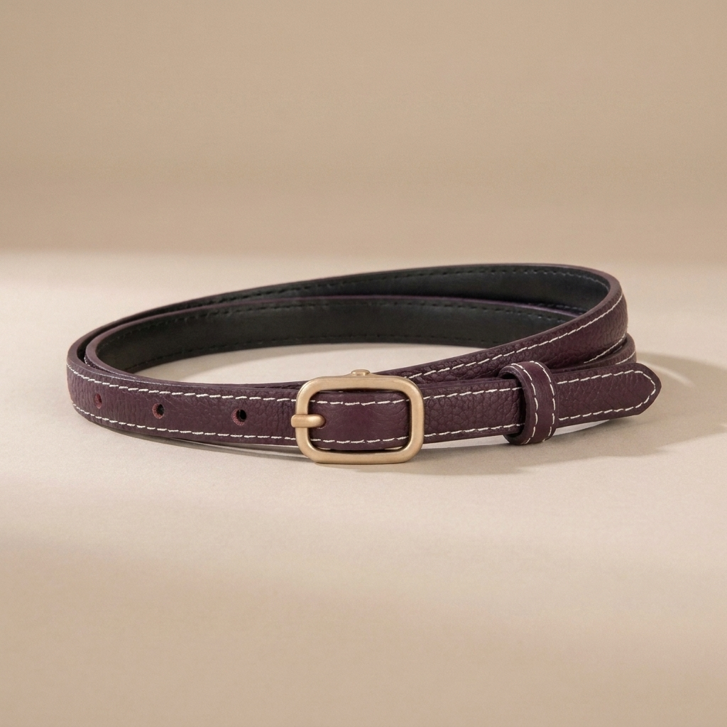 Classic Leather Belt for Women - Slim Pin Buckle in Full-Grain Leather