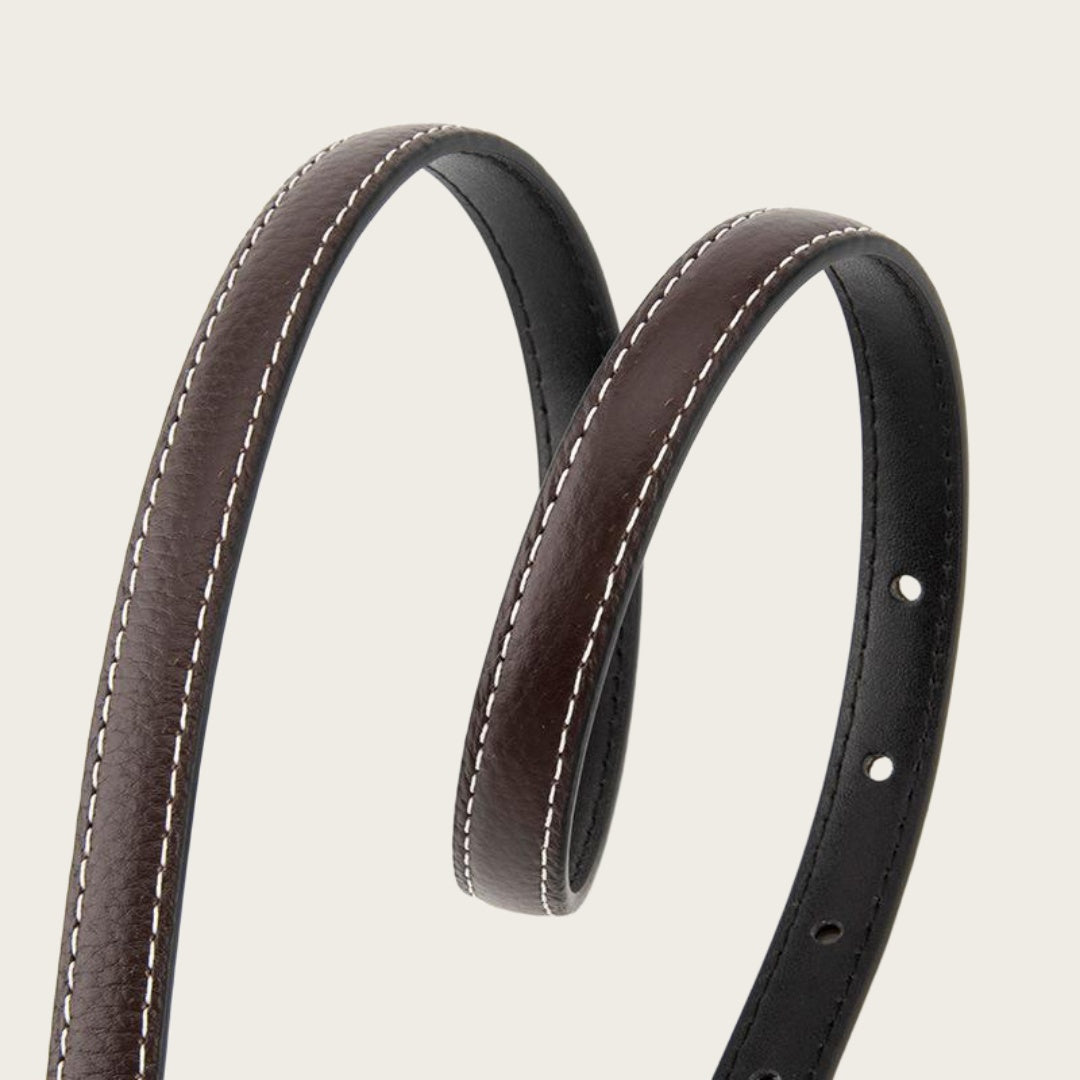 Classic Leather Belt for Women - Slim Pin Buckle in Full-Grain Leather