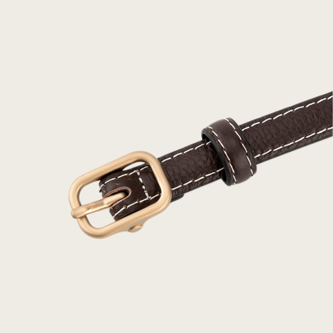 Classic Leather Belt for Women - Slim Pin Buckle in Full-Grain Leather