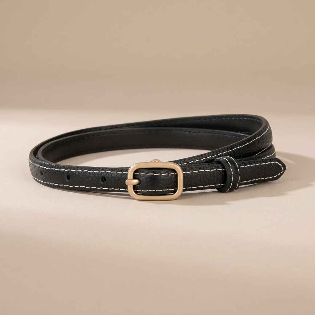 Classic Leather Belt for Women - Slim Pin Buckle in Full-Grain Leather