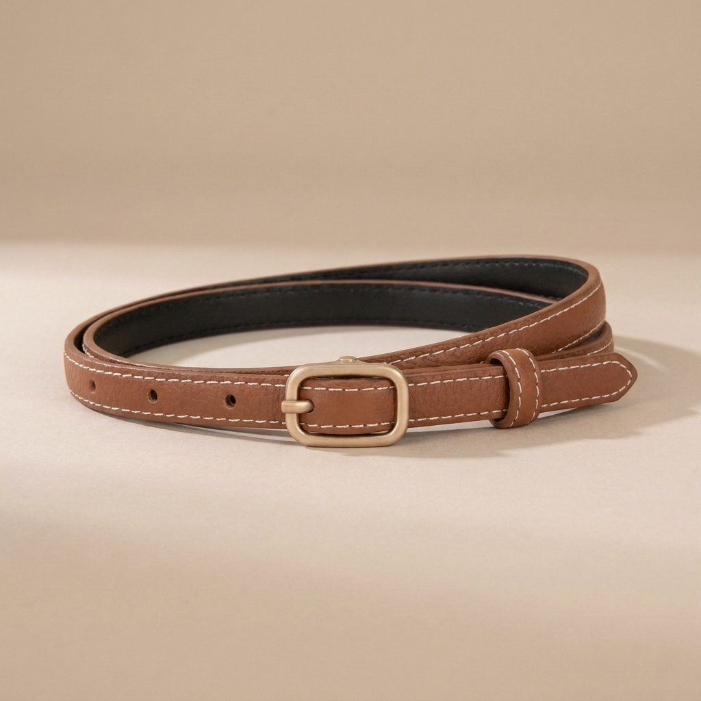 Classic Leather Belt for Women - Slim Pin Buckle in Full-Grain Leather