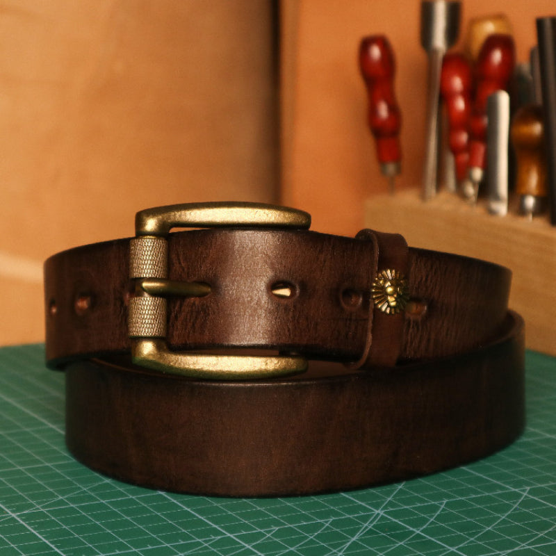 Cowboy Belt for Men-Balck Gun Belt-Solid Brass Buckle-Men’s Gift