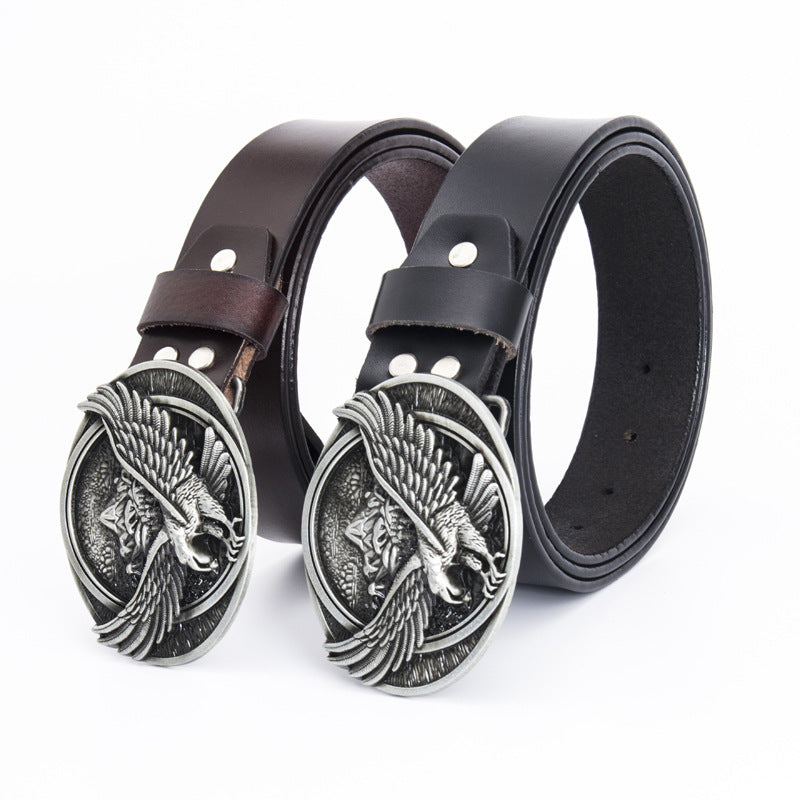 Cowboy Belt for Men-Brown Leather-Eagle Buckle-Men’s Cowboy Belts