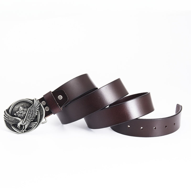 Cowboy Belt for Men-Brown Leather-Eagle Buckle-Men’s Cowboy Belts