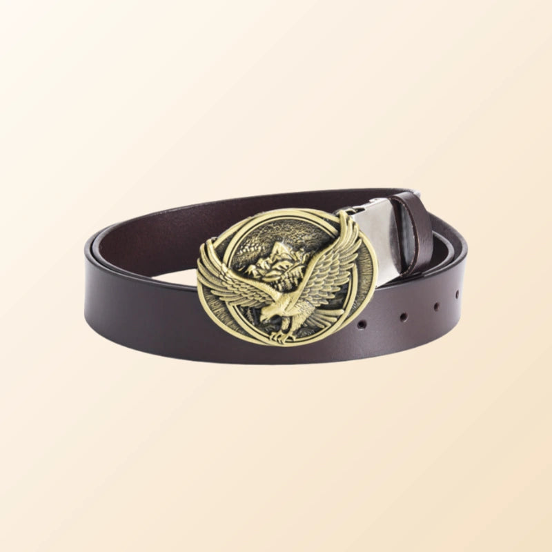 Golden Eagle Soar-Cowboy Belt for Men-Golden Buckle with Soaring Eagle Design