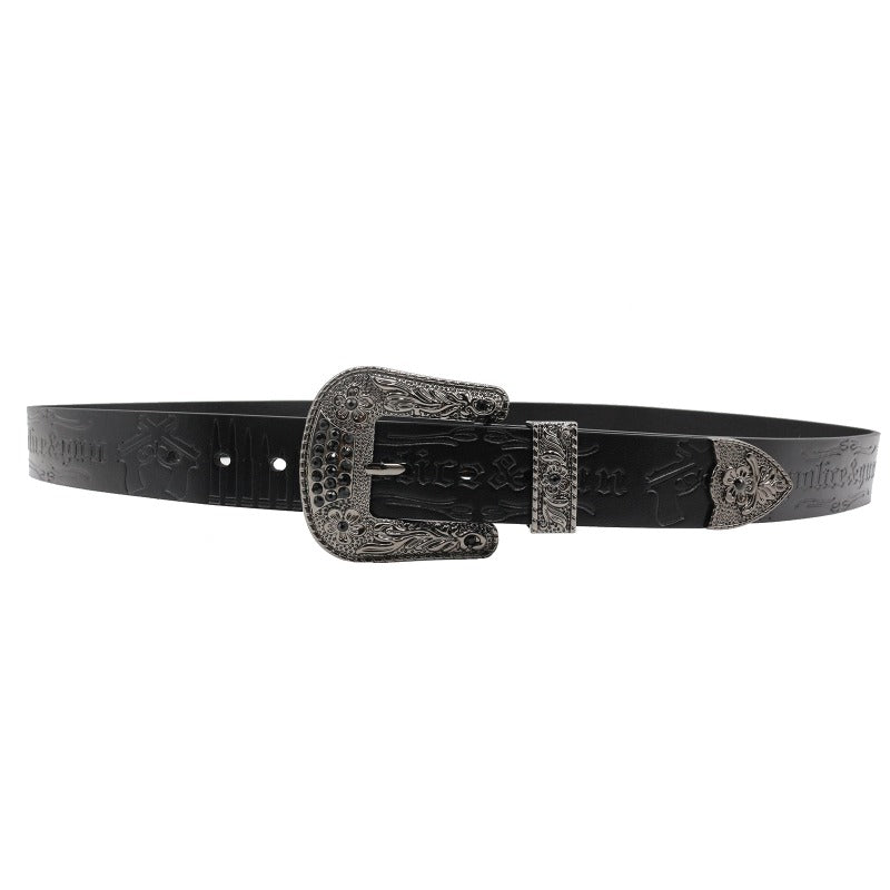 Cowboy Belt for Men-Yellow Strap-Gun Pattern Buckle-Men’s Western Belt