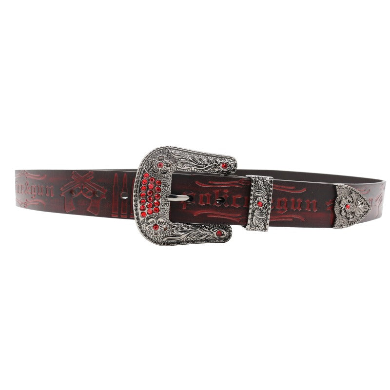 Cowboy Belt for Men-Yellow Strap-Gun Pattern Buckle-Men’s Western Belt