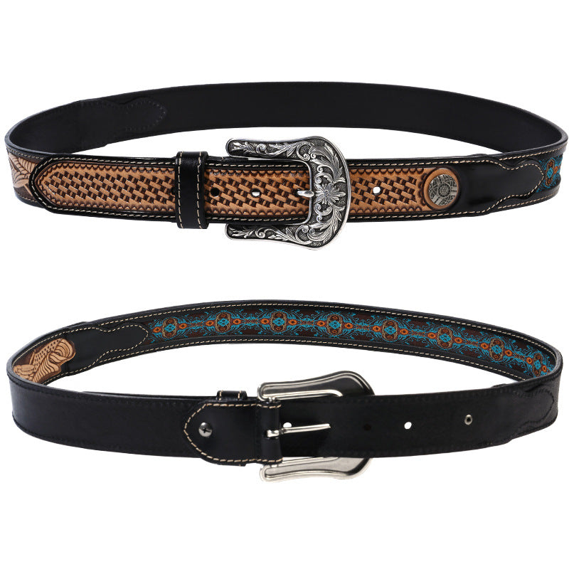 Cowboy Belt for Women-Black Belt-Embroidered Strap-Western Style