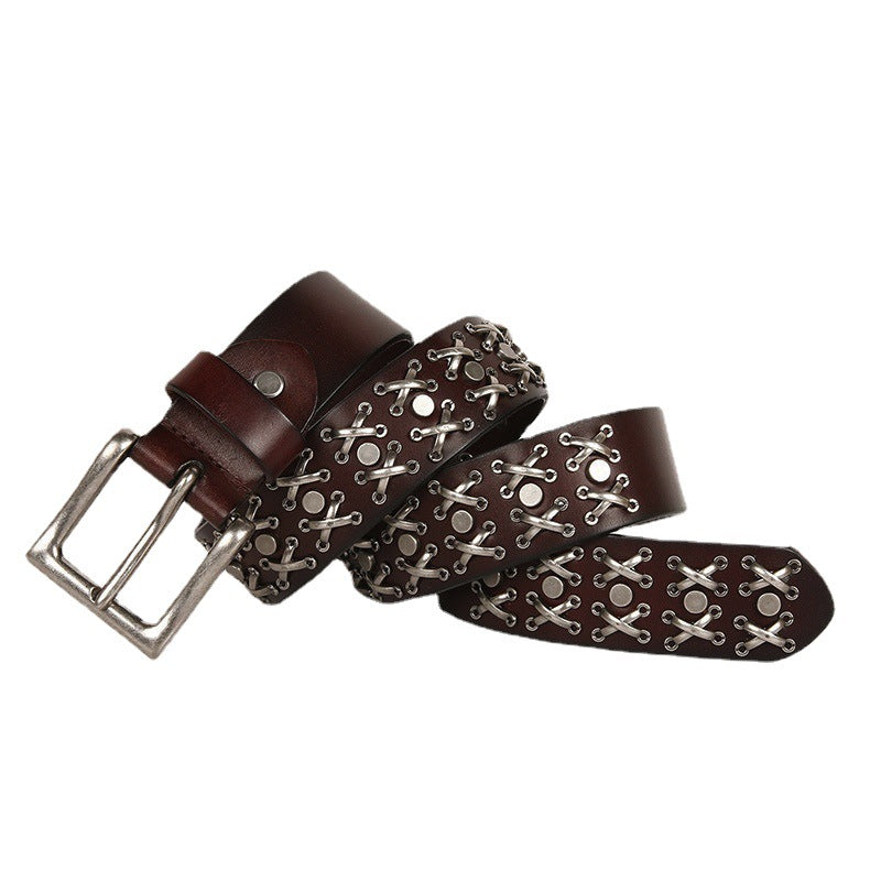 Cowboy Belt for Women-Black Leather-Punk&Western Studded Buckle