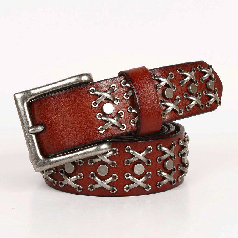 Cowboy Belt for Women-Black Leather-Punk&Western Studded Buckle