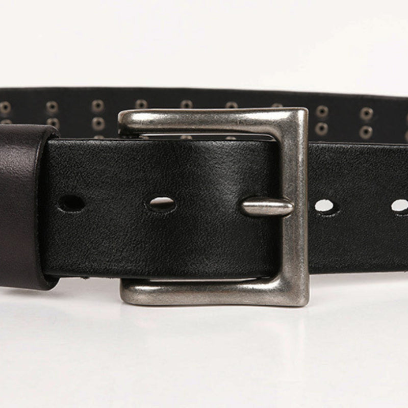 Cowboy Belt for Women-Black Leather-Punk&Western Studded Buckle