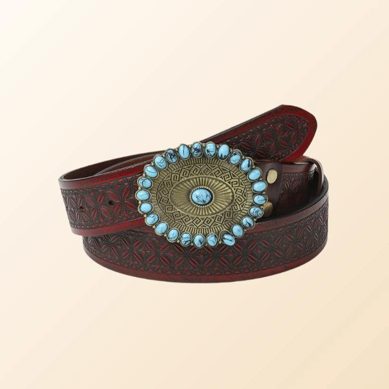 Turquoise Trailblazer-Western Belt for Men-Turquoise Buckle Design