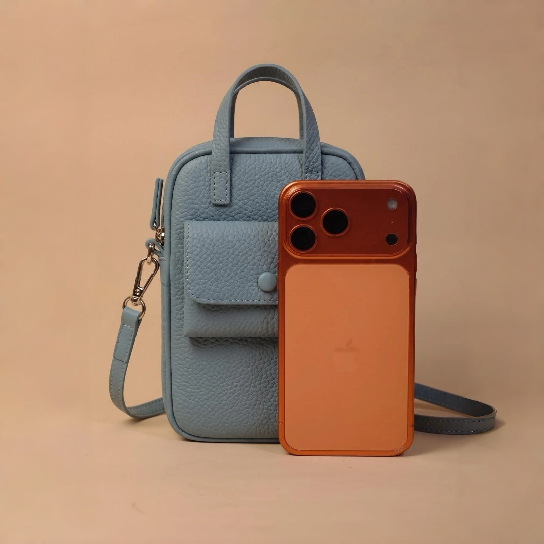 Crossbody Phone Pouch in Full-Grain Leather-Exterior Coin Pouch