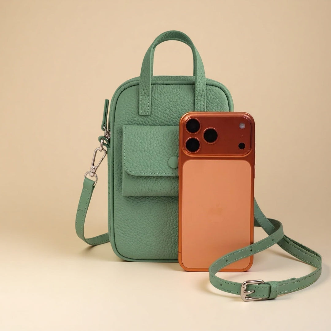 Crossbody Phone Pouch in Full-Grain Leather-Exterior Coin Pouch