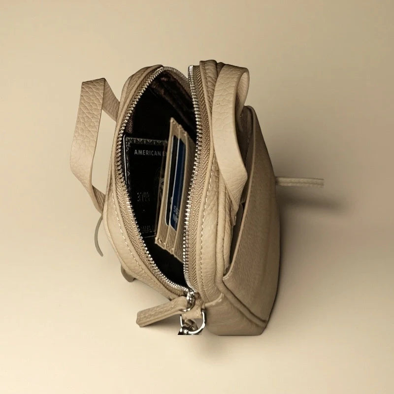 Crossbody Phone Pouch in Full-Grain Leather-Exterior Coin Pouch