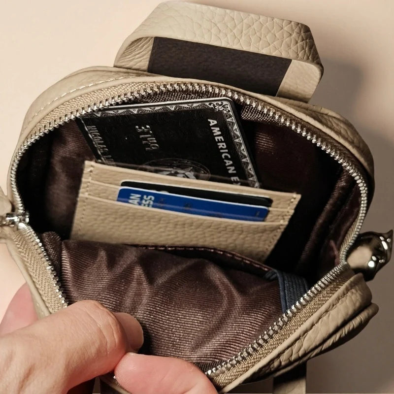 Crossbody Phone Pouch in Full-Grain Leather-Exterior Coin Pouch