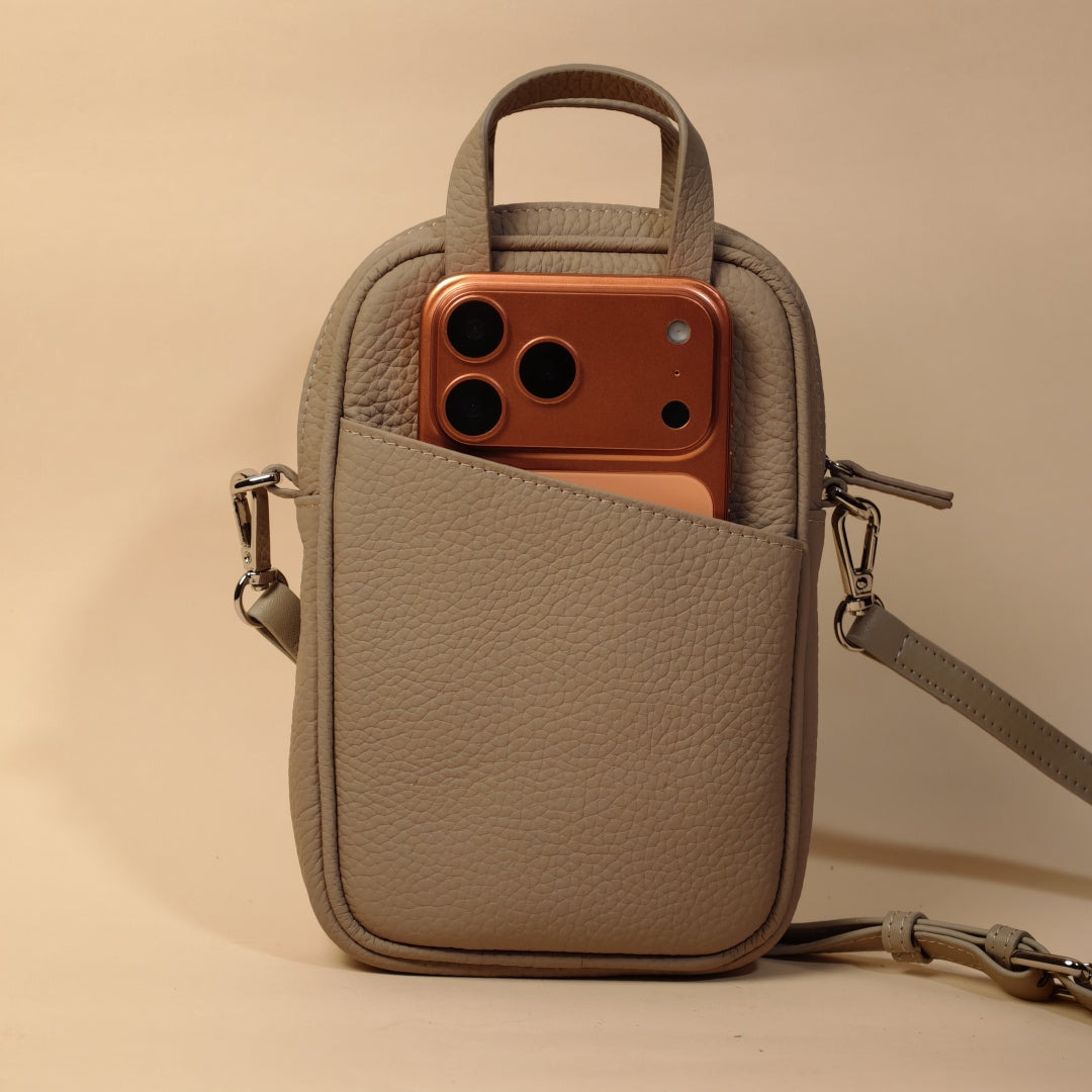 Crossbody Phone Pouch in Full-Grain Leather-Exterior Coin Pouch