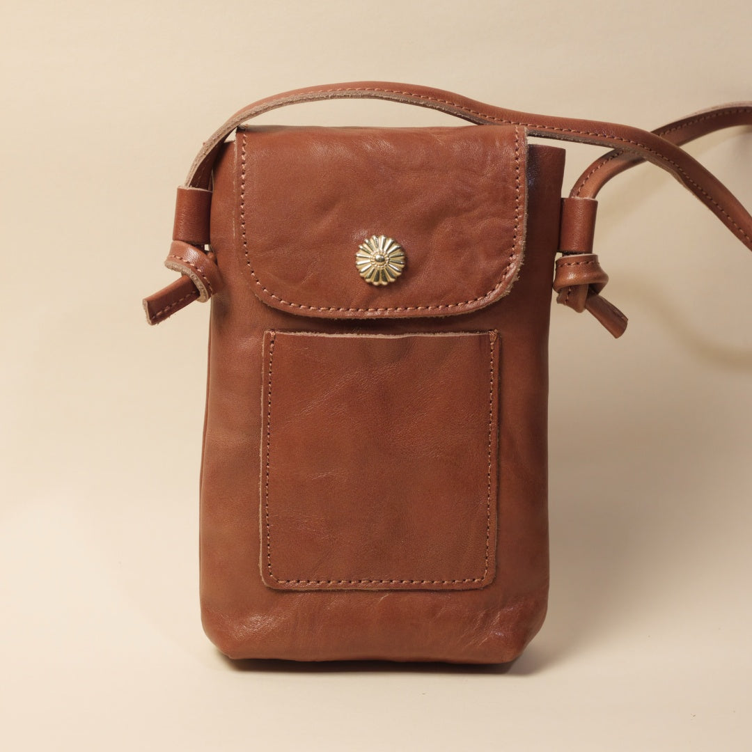 Crossbody Phone Pouch in Full-Grain Leather-Slim Lightweight Build