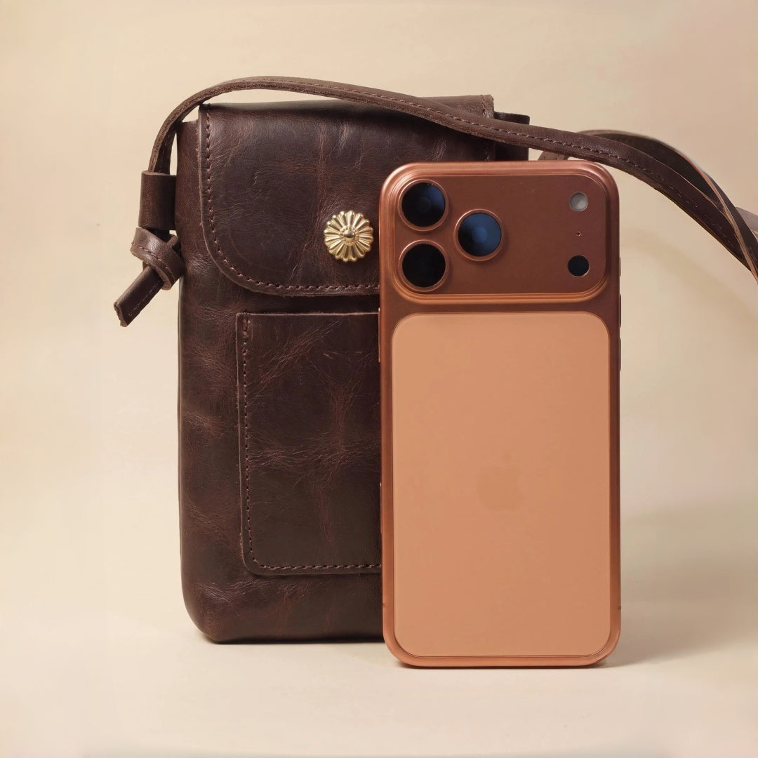 Crossbody Phone Pouch in Full-Grain Leather-Slim Lightweight Build