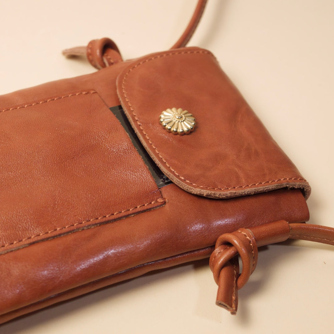 Crossbody Phone Pouch in Full-Grain Leather-Slim Lightweight Build