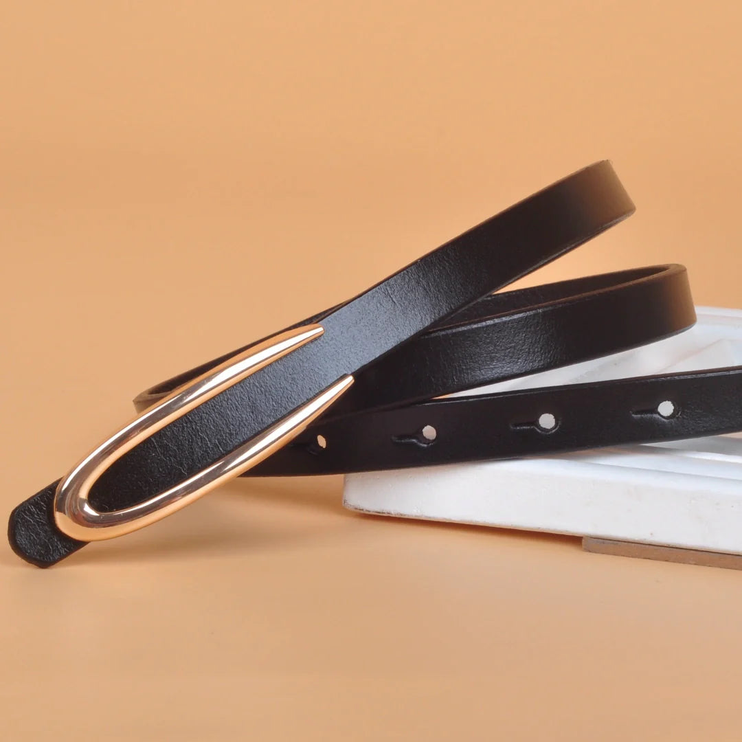 Dress Belt for Women - Genuine Leather with Hook Buckle