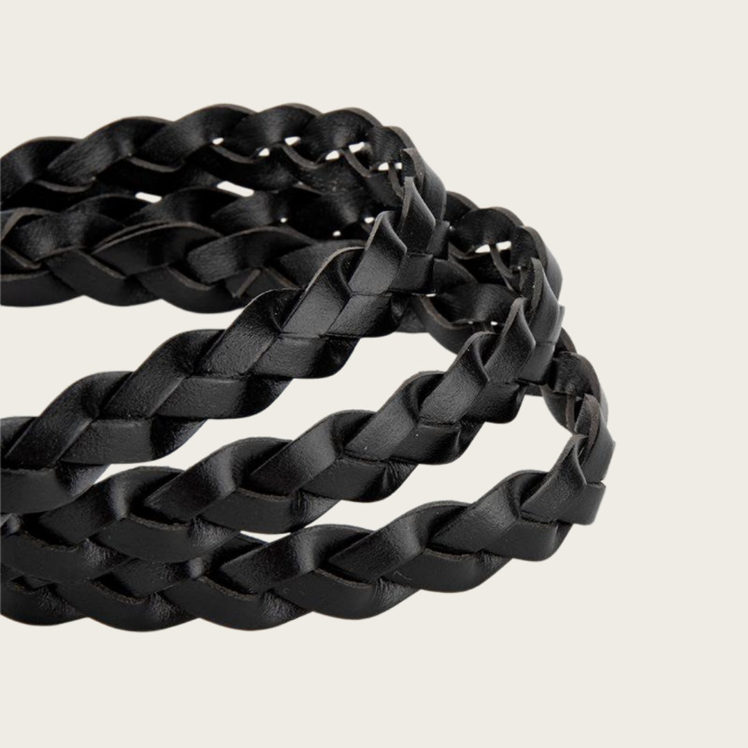 Ladies Braided Leather Belt - Slim Woven Strap with Pin Buckle