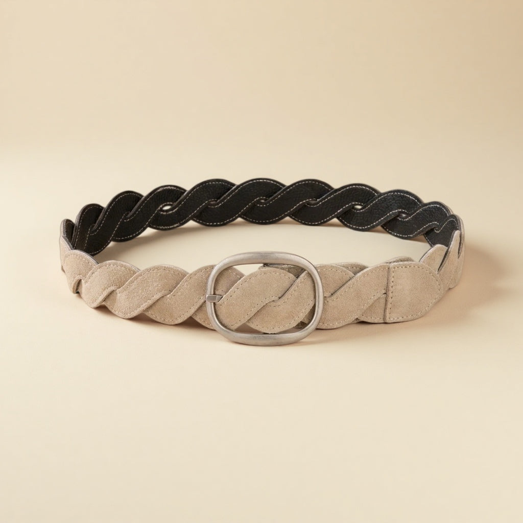 Ladies Braided Leather Belts - Full-Grain Suede Surface with Raw Edge