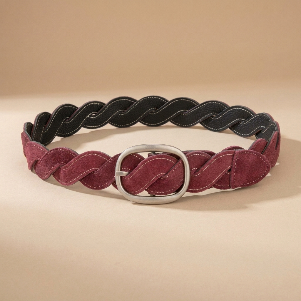 Ladies Braided Leather Belts - Full-Grain Suede Surface with Raw Edge