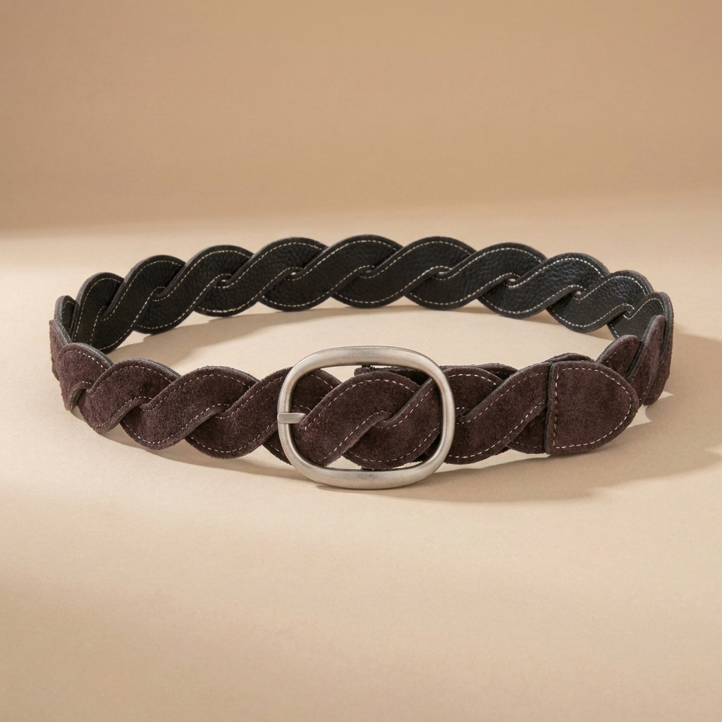 Ladies Braided Leather Belts - Full-Grain Suede Surface with Raw Edge