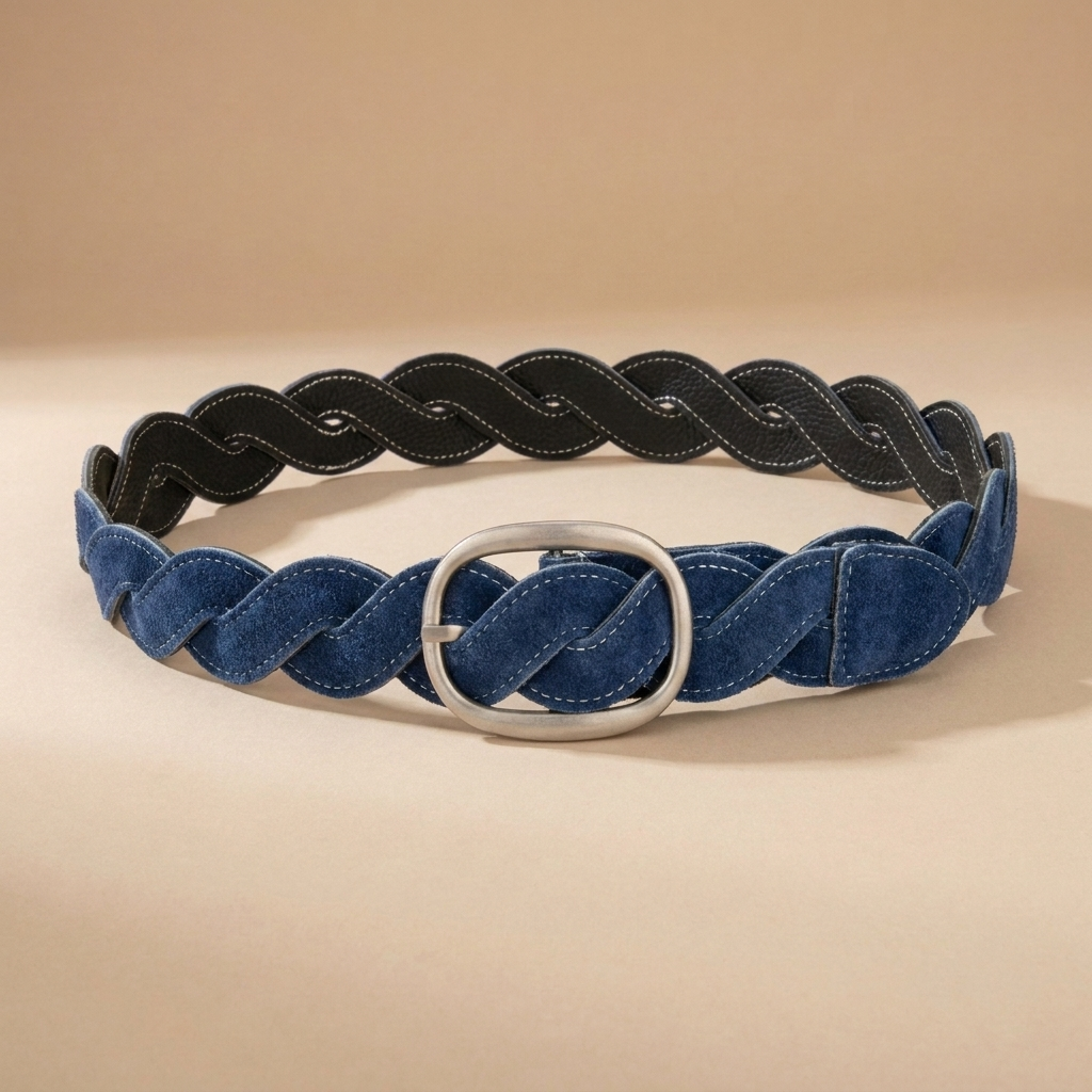 Ladies Braided Leather Belts - Full-Grain Suede Surface with Raw Edge