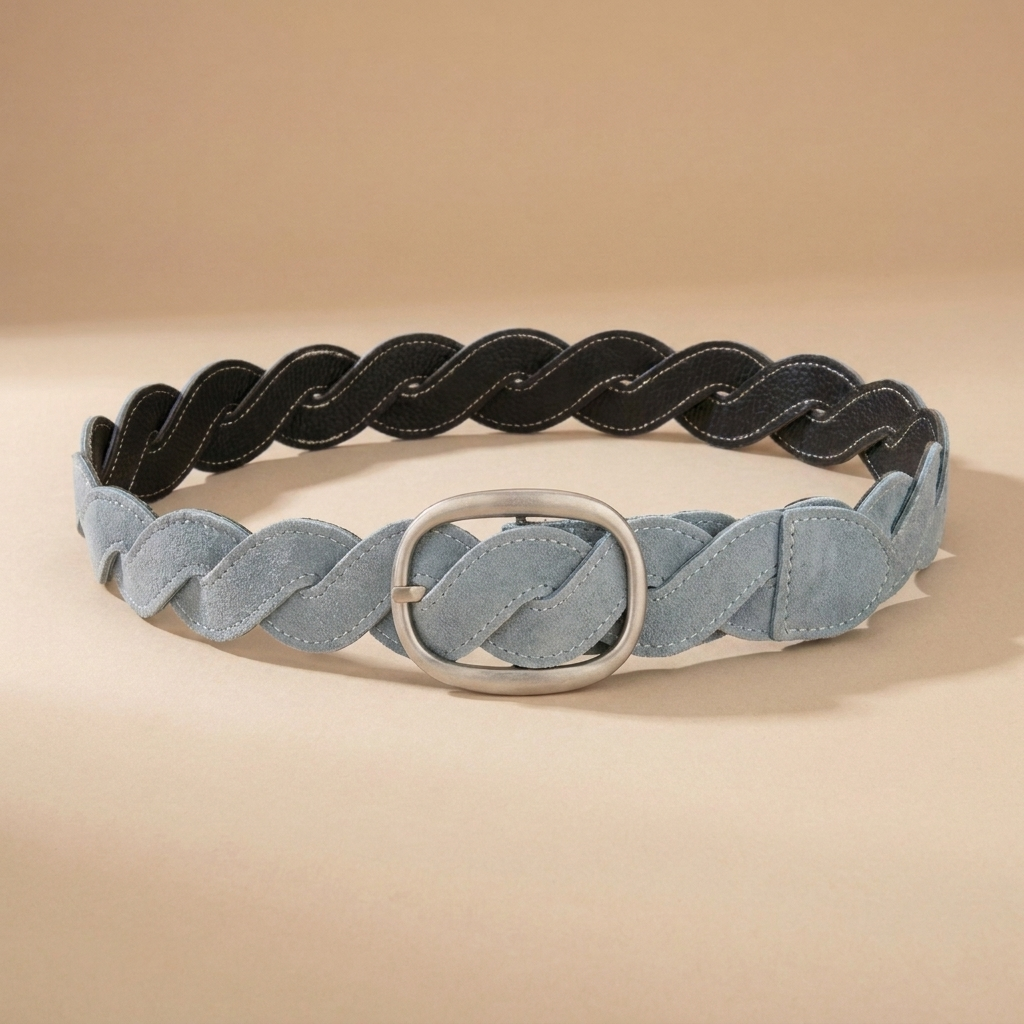 Ladies Braided Leather Belts - Full-Grain Suede Surface with Raw Edge