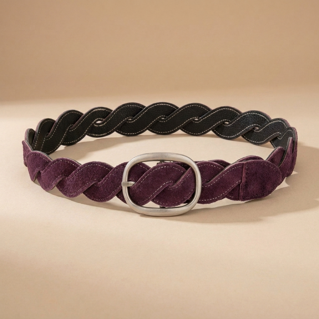 Ladies Braided Leather Belts - Full-Grain Suede Surface with Raw Edge