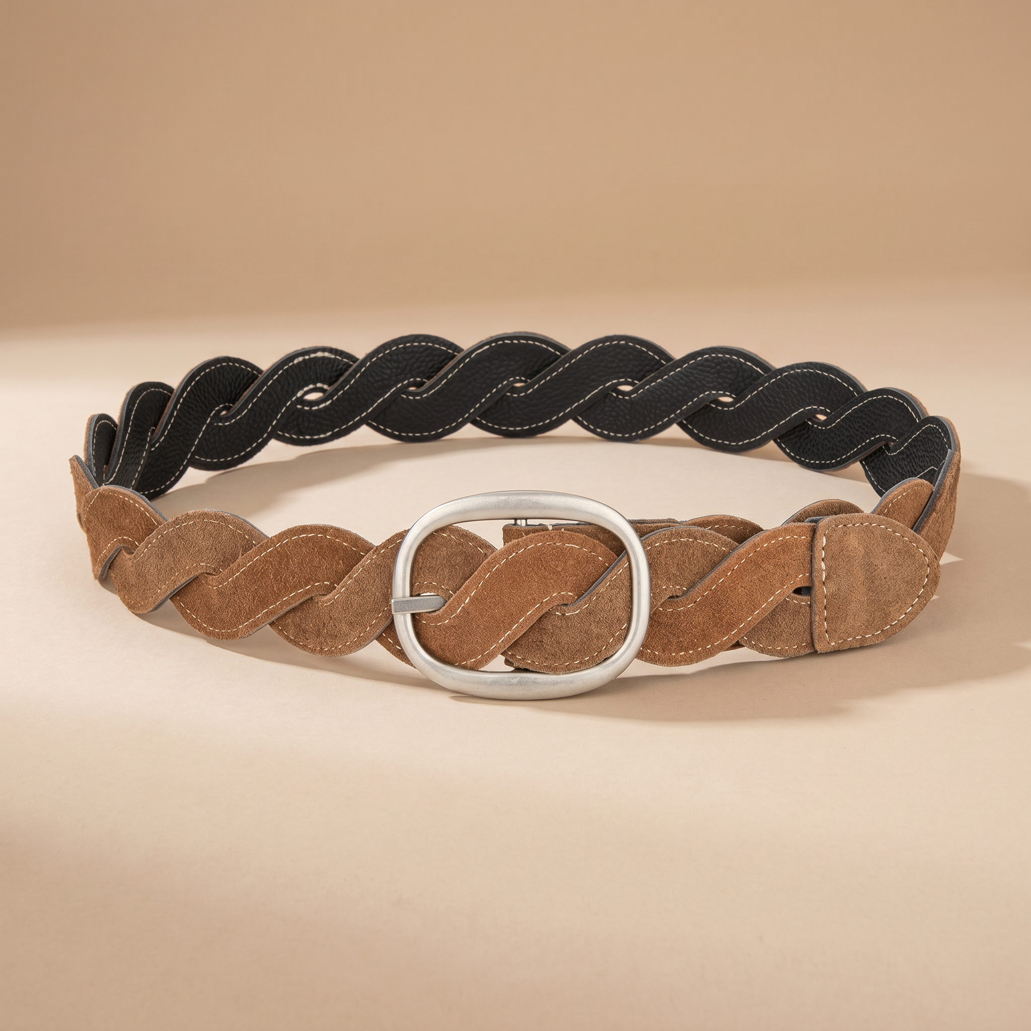 Ladies Braided Leather Belts - Full-Grain Suede Surface with Raw Edge